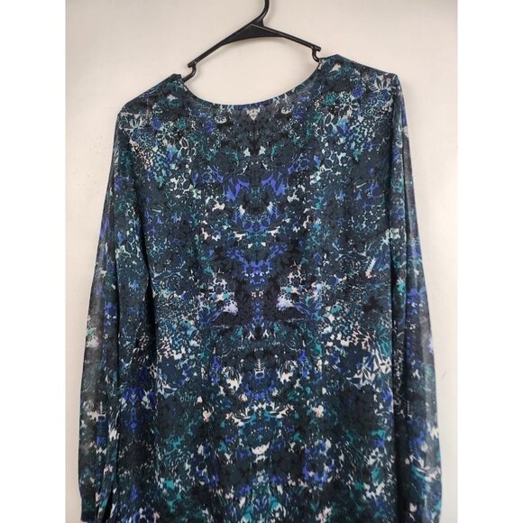 Cabi Blue Printed Chiffon Lace Up Neck #3339 Noel Eternity Dress Medium - Picture 9 of 9